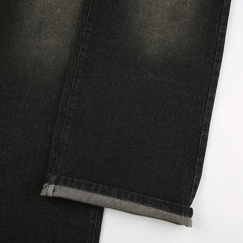 Women's American Vintage Loose Black Jeans Streetwear High Waist Straight Wide Leg Pants Casual Simple All-match Denim Pants