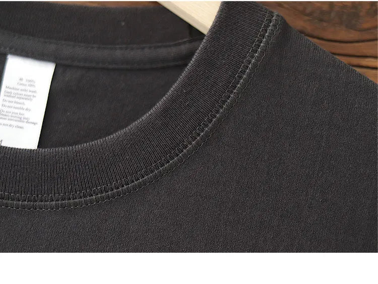 2025 Summer New American Retro 245G Short Sleeve O-neck Solid Color T-shirt Men's Fashion Simple 100% Cotton Washed Casual Tops