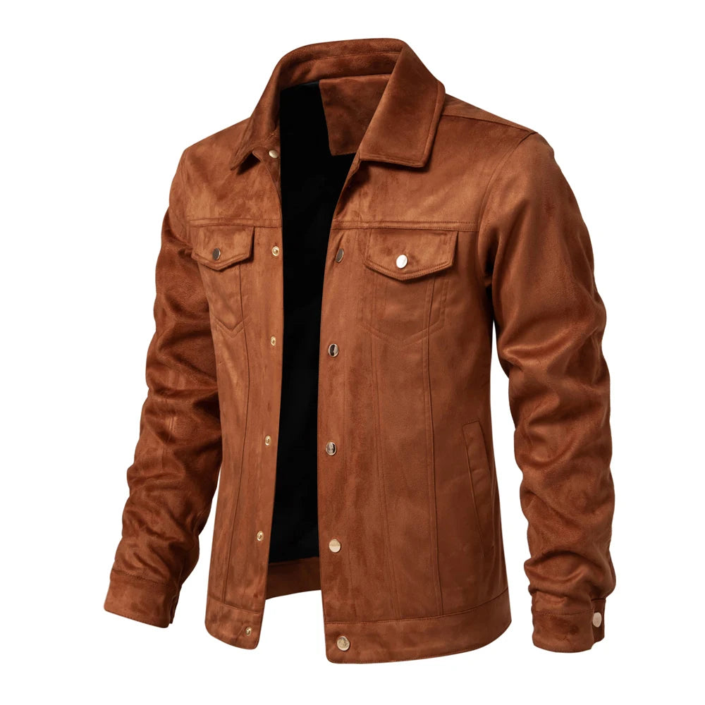 2023 Nieuwe herfst-winter suède leren jas herenmode luxe casual omslagkraag herenjas