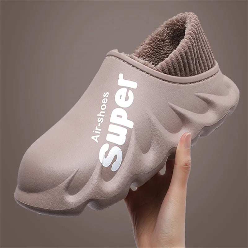 Unisex Winter Warm Cotton Slippers Indoor and Outdoor Waterproof Walking Shoes Fluffy Non-Slip Sandals For Women & Men