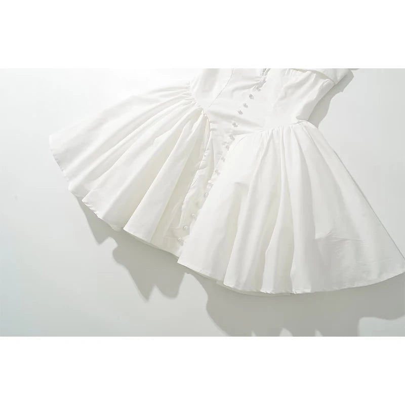 Summer Women Sexy Fit And Flare White Mini Dresses Short Sleeve Low Waist Elegant Party Dress Ladies Bridesmaids Robe