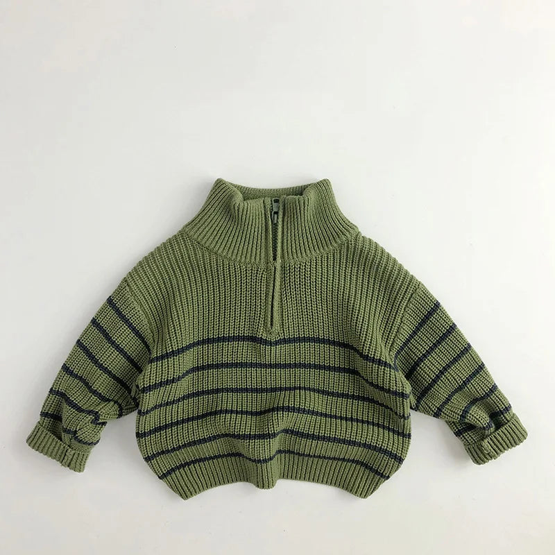 Autumn Stand Collar Kids Clothes Jacket Sweaters Classic Striped Boys Sweater Half Zipper Girls Knit Pullover Children Tops 1-6Y Unisex