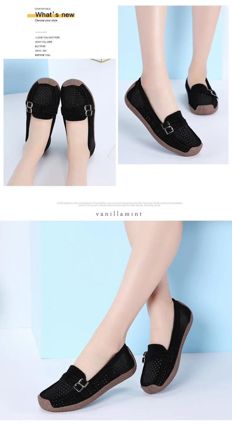 Women's Female Ladies Mother Shoes Sandals Platform Flats Slip On Hollow Summer Cool Moccasins Vulcanized Shoes 41 42
