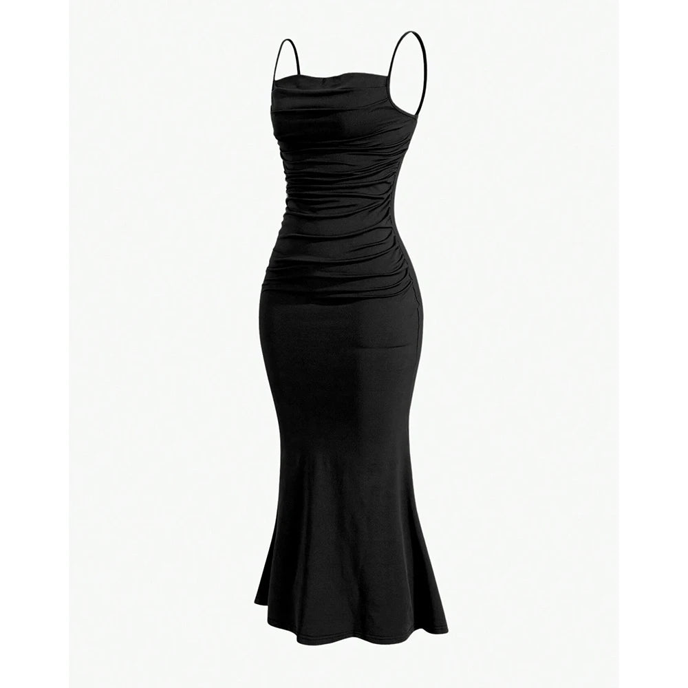 Women's Party Dresses Maxi Spaghetti Strap Elegant Slim Evening Wedding Guest Multi-Colour Summer Milkmaid Dresses