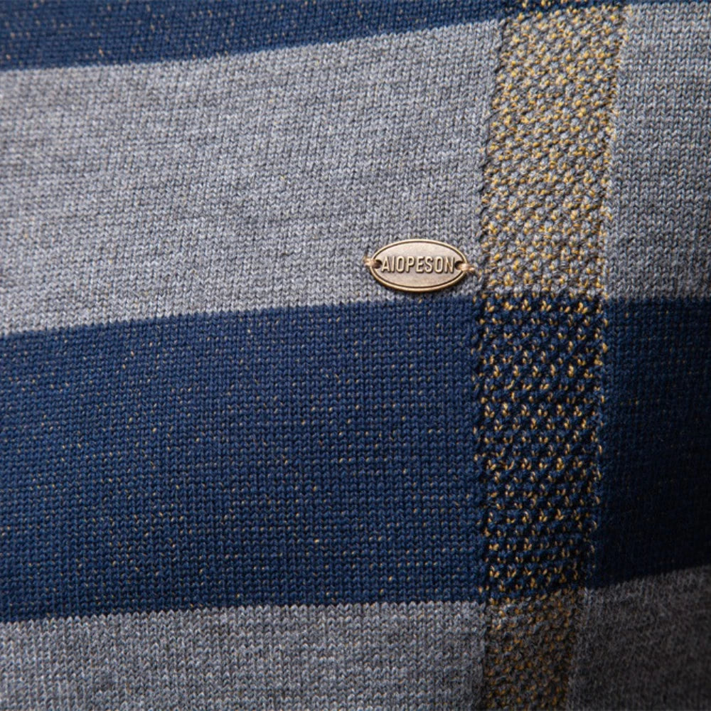Men's Contrast Colour Sweater Striped Crewneck Pullover Warm Knitted Cotton Blend Luxury Winter Male Sweater