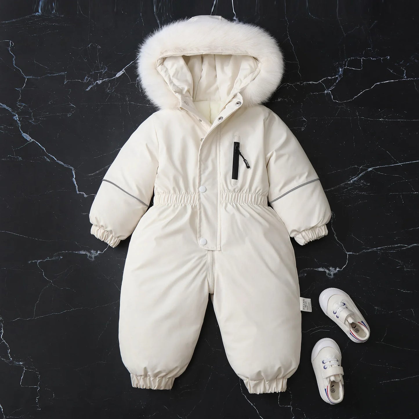 Unisex Children's Winter Warm Ski Suit Polar Fleece Lining Jumpsuit Waterproof Overalls Kid's Hooded Sportswear 1-5Y