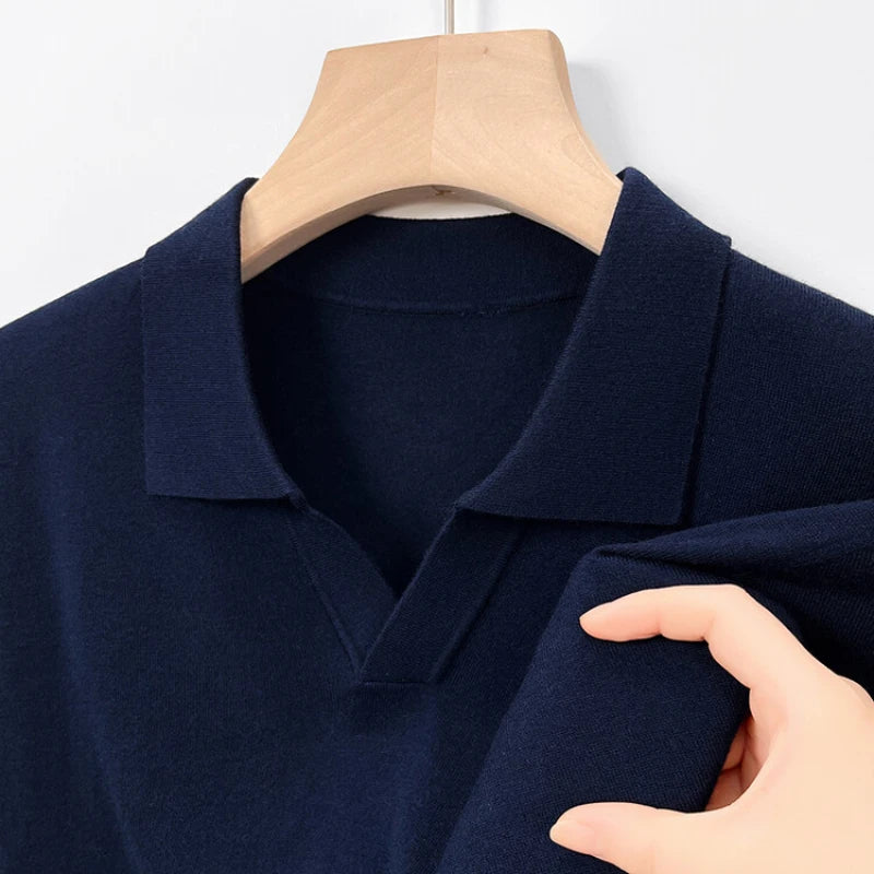 Men's Pullover Sweater With V-Neck, Business Casual Warm Polo, Male High Quality Cashmere Sweater