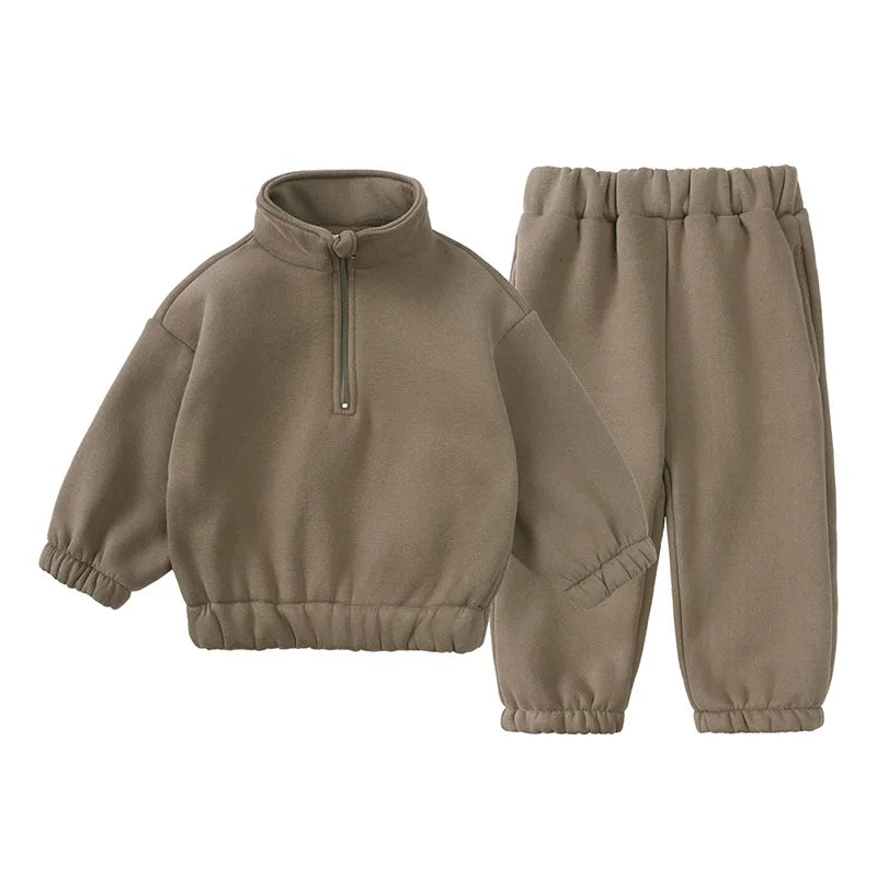 Baby Children's Fleece Lining Hoodies Set Spring Autumn Boys Sports Clothes 2PCS Girls Turtleneck Pullover Casual Suit 1-6Y Unisex