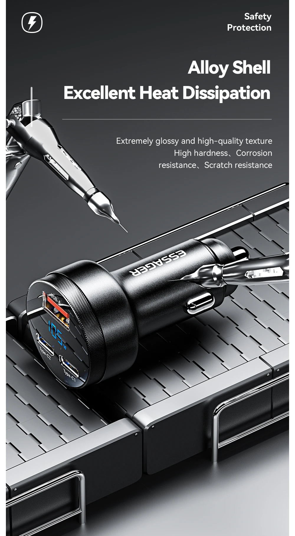 Essager USB C Car Charger 105W Quick Charge PD3.0 QC4.0 3.0 SCP PPS USB Type C Fast Charging For iPhone 15 14 13 Samsung Xiaomi