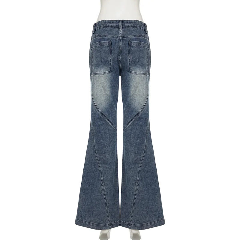 Women's Washed Denim Pants Trend Streetwear Y2K Low-Waist Flare Jeans Woman Casual All-Match Slimming Wide Leg Trousers