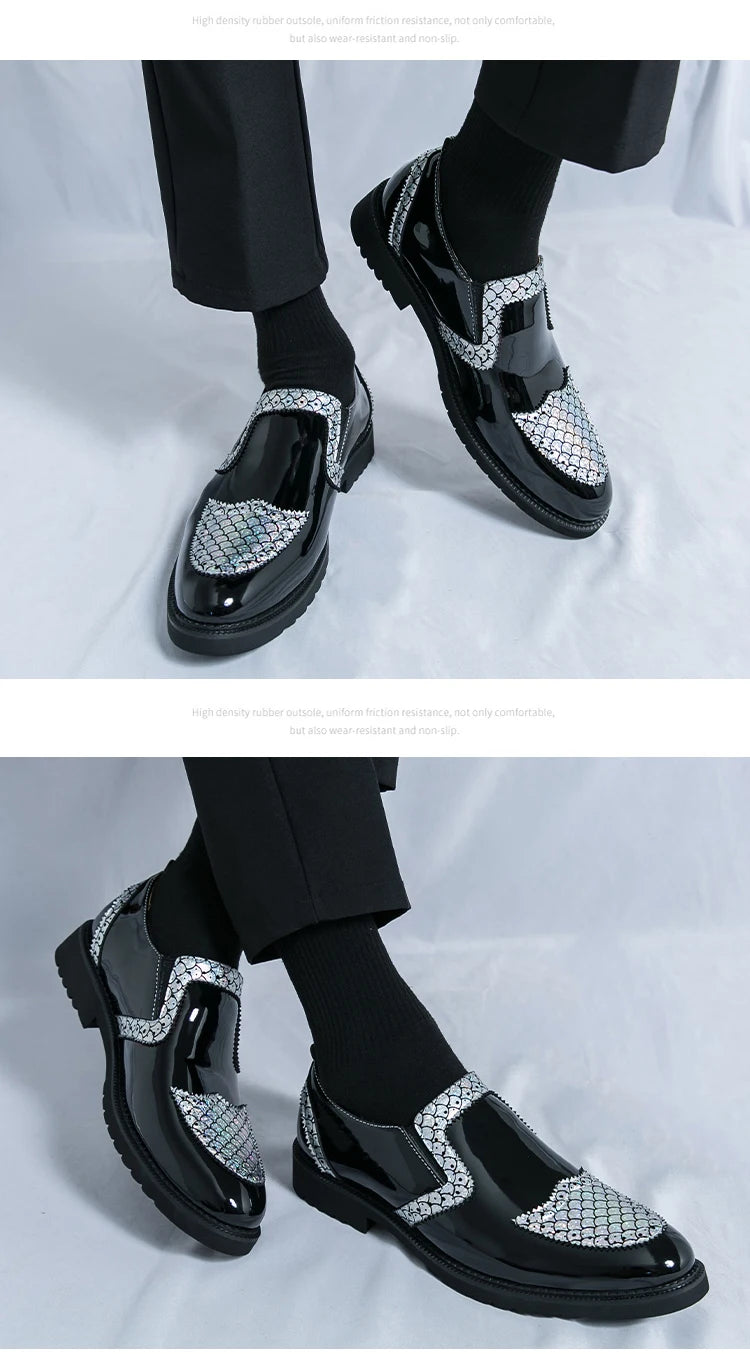 Slip-on Men Formal Dress Party Shoes Black Silver Male Business Adult Loafers Large Size 38-47 Adult Fashionable Wedding Shoes