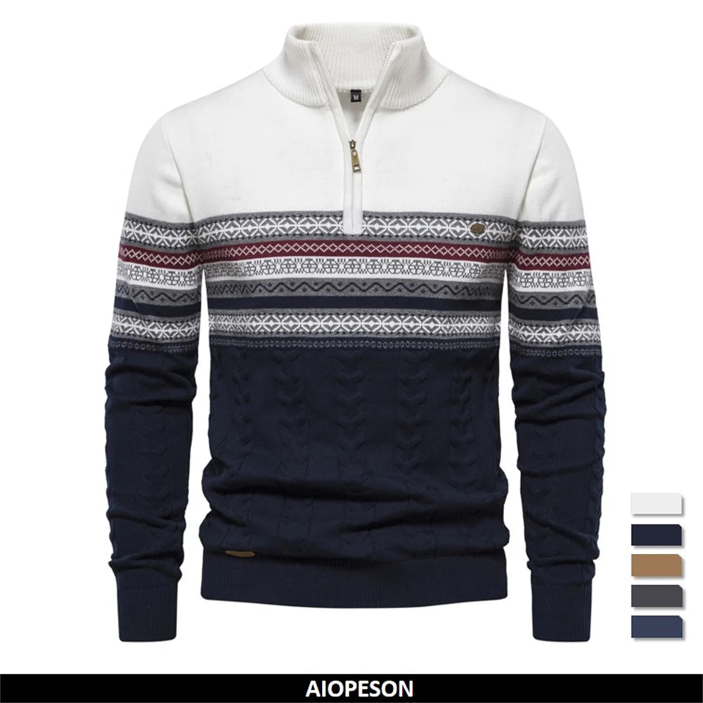 Men's Autumn High Quality Zipper Pullers Warm Winter Cotton Sweaters for Men Ethnic Patterns Casual Male Sweater