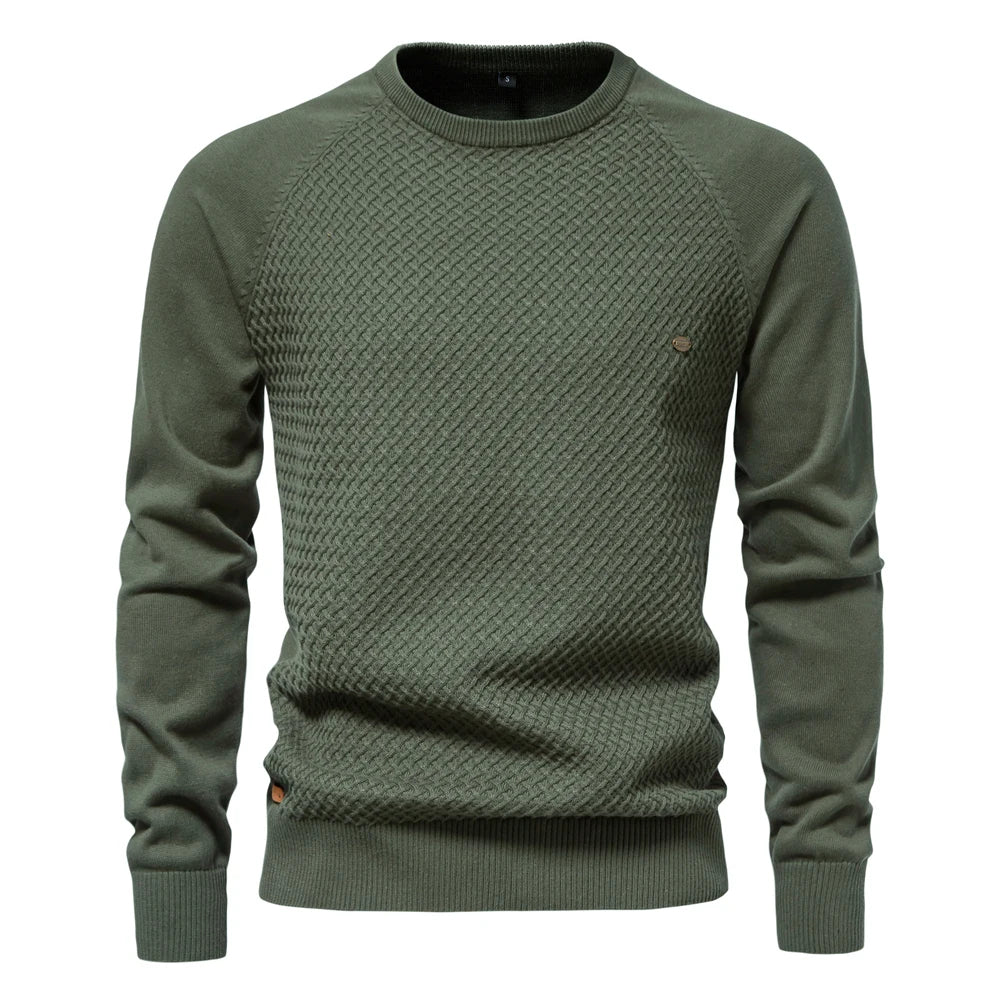 Men's Crew Neck Cotton Pullover Sweater Casual Business Geometric Knitted Male Sweaters