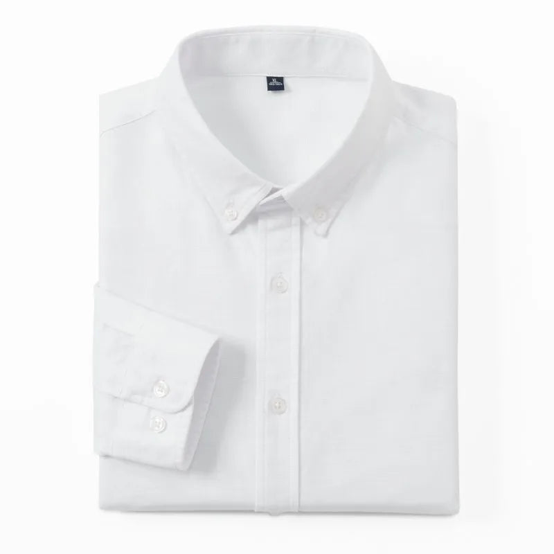 Men's Slim-Fit Oxford Cotton Shirt, Long Sleeves, Casual Breathable Fabric, Exquisite Craftsmanship, Brand with OEM Processing