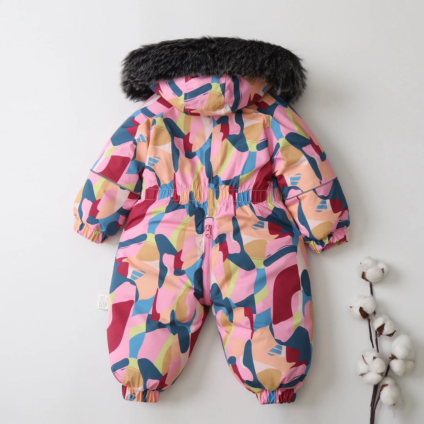 Unisex Children's Winter Warm Ski Suit Polar Fleece Lining Jumpsuit Waterproof Overalls Kid's Hooded Sportswear 1-5Y