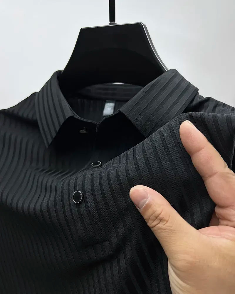 Men's Ice Silk Summer Polo Shirt, Lapel, Hollow, Short-Sleeved, Breathable, Business Fashion T-Shirt, Male Brand Clothing