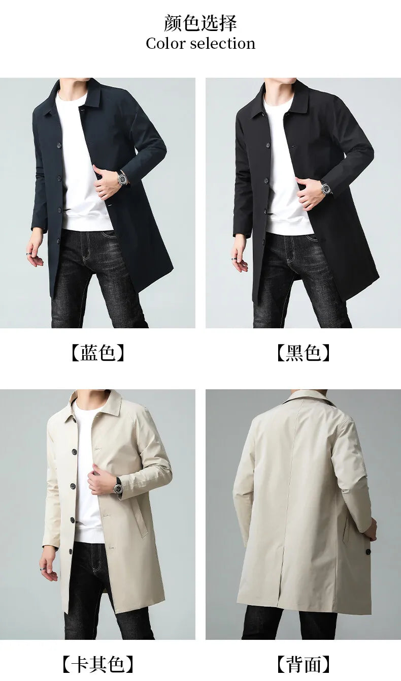 Men's Top Quality Brand Casual Fashion Long Trench Coat, Windbreaker Overcoat, and Male Slim Fit Jacket