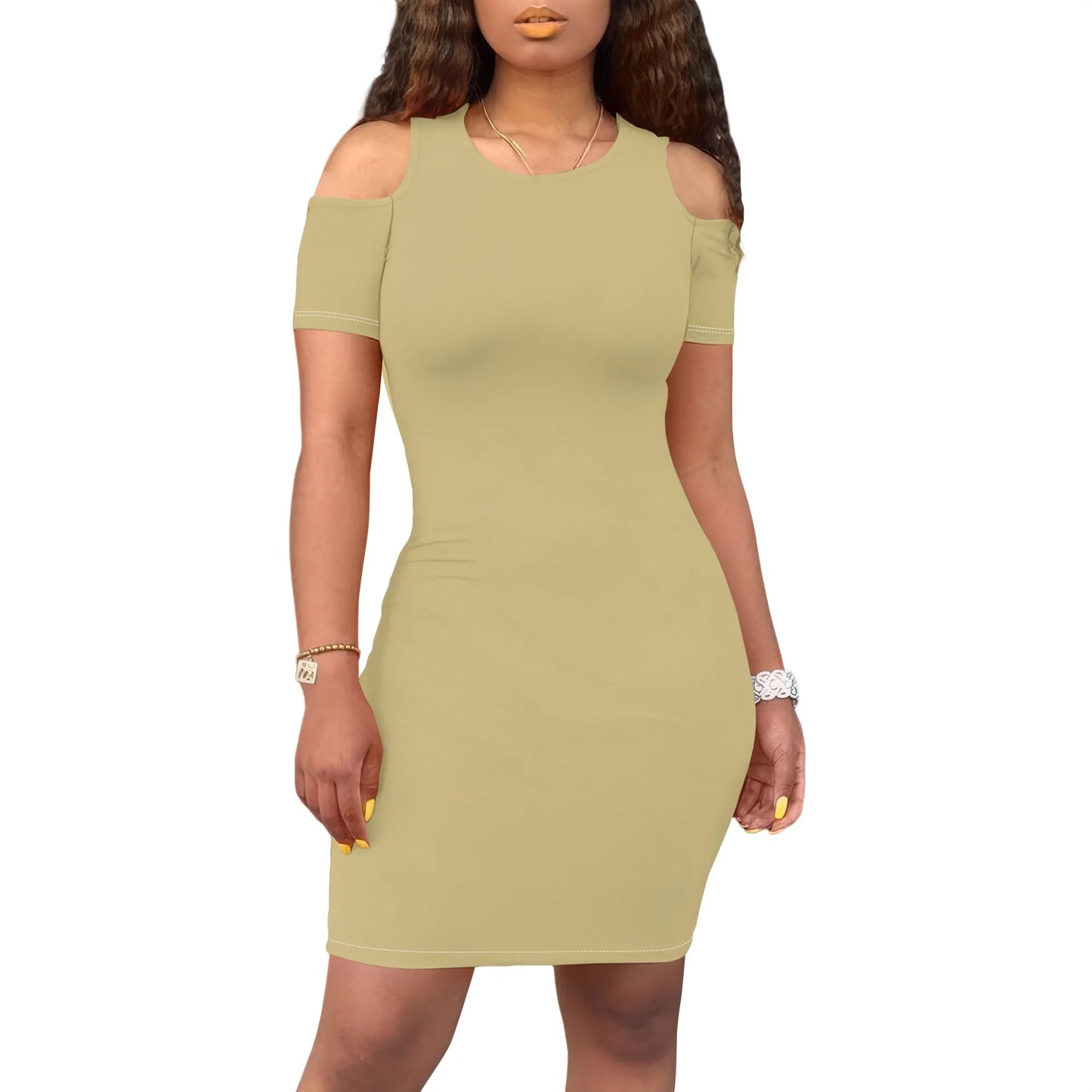 Summer Off Shoulder Dresses for Women Summer Crewneck Short Sleeve Casual Knee Length T Shirt Going Out Dresses