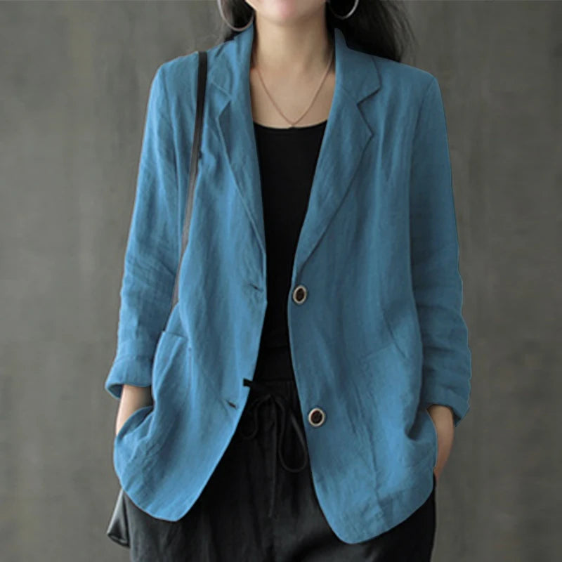 Elegant Solid Blazer Women Autumn Overcoats Casual Long Sleeve Single Button Coats Female Lapel Outwears Oversized
