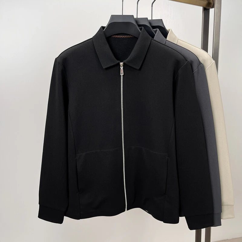 Men's Solid Colour Business Casual Autumn and Winter Jacket, Suitable For Daily Commuting, Stretchy Knitted Zip-Up Male Cardigan