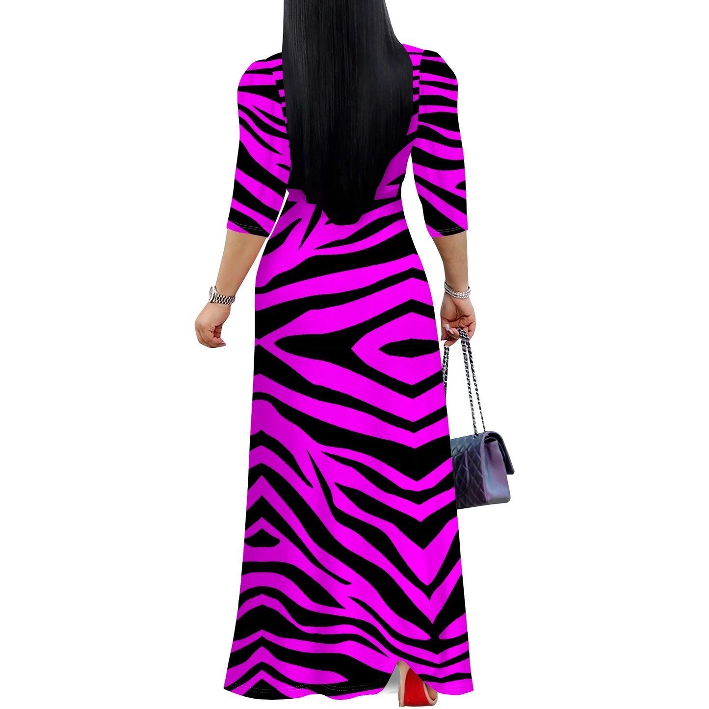 Women's V Neck Wrap Maxi Dress Casual 3/4 Sleeve Bodycon Dress Summer Dress with Belt