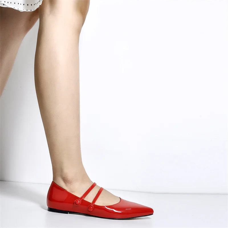 Pointed Toe Women Mary Jane Double Strap Retro Elegant Big Size Daily Flats Pumps