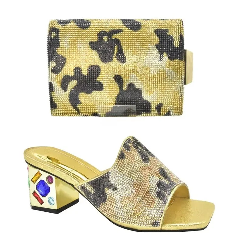 Italian Shoe and Bag Set 2025 Nigerian Women Party Shoes and Bag Set Decorated with Rhinestone Plus Size Shoes Luxury