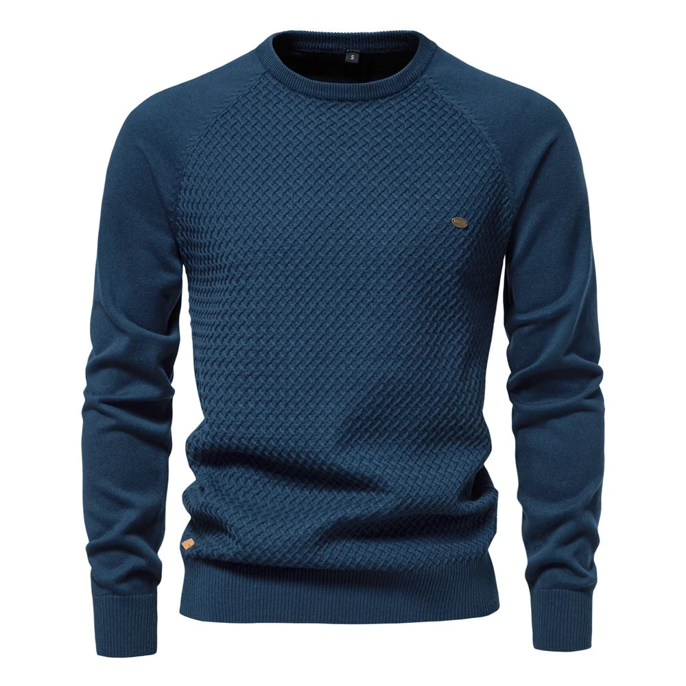 Men's Crew Neck Cotton Pullover Sweater Casual Business Geometric Knitted Male Sweaters