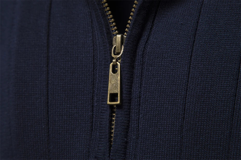 Men's Autumn Quarter Zipper Mock Neck Pullover Sweaters For Men Quality Warm Winter Cotton Knitted Men's Sweaters