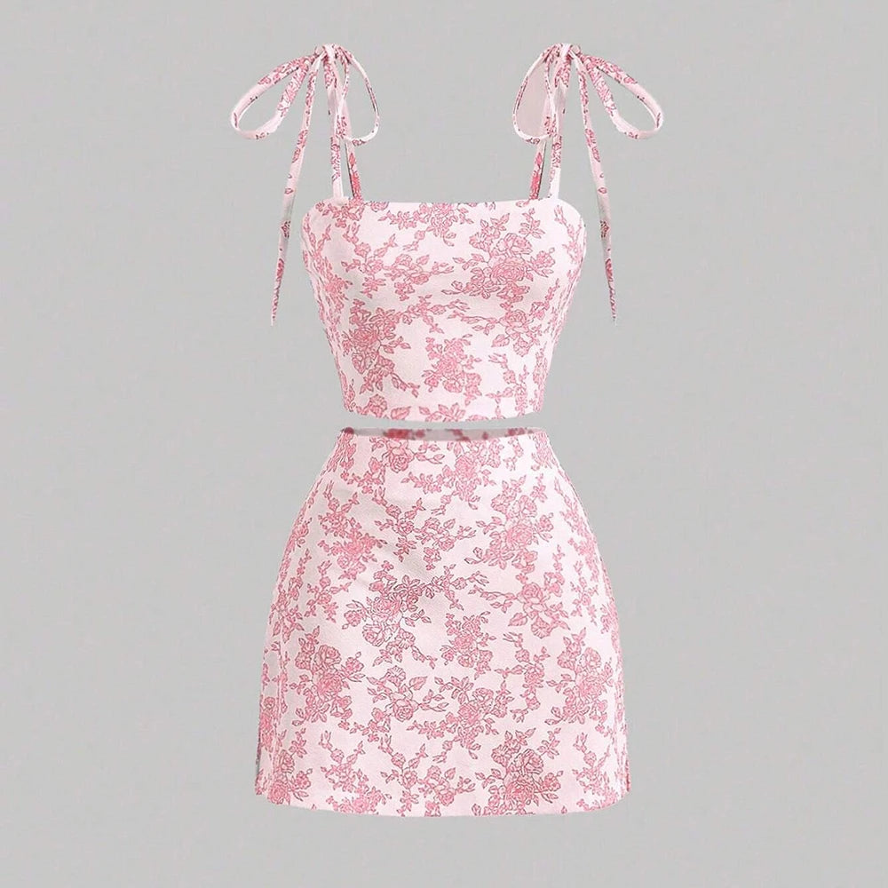 Women's Set Spring Summer Korean Fitting Slim Floral Sleeveless Square Neck Mini Wrap Dating Dresses For Ladies