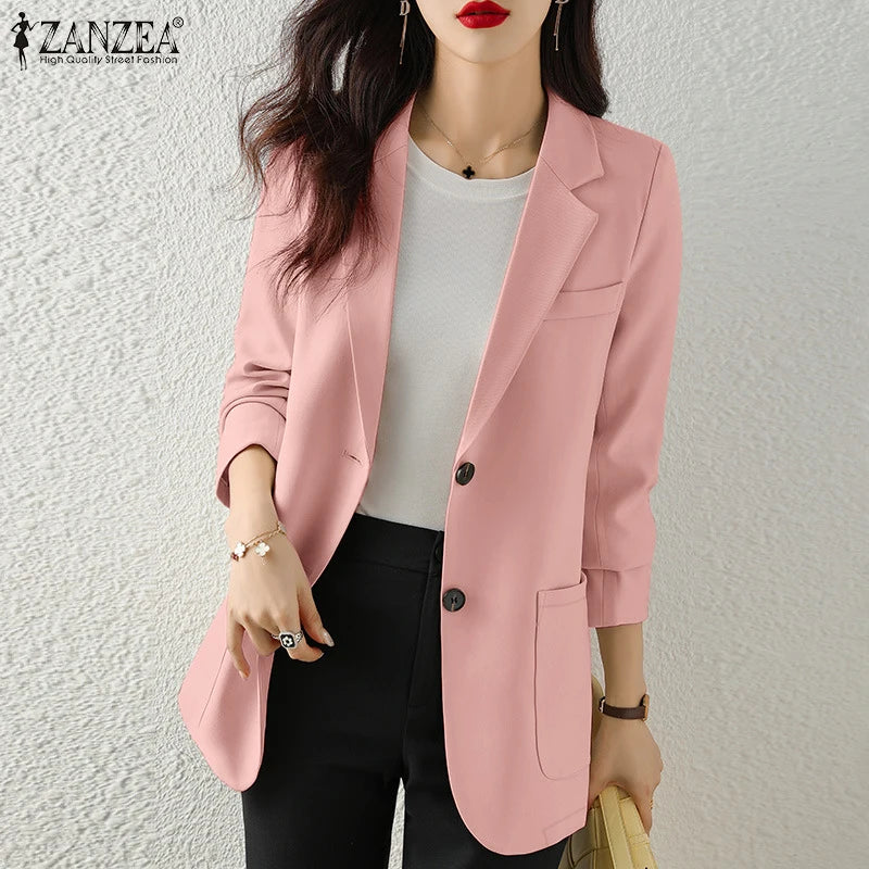 Office Wear Fashion Tops Long Sleeve Elegant Korean Style Women Suit Jackets Streetwear Notched Lapel Casual Blazer