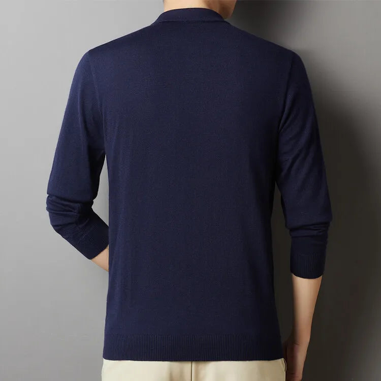 Men's High Quality Woollen Polo Shirt, Blend Fashionable Embroidered Long Sleeve Tee, Korean Style Casual Menswear