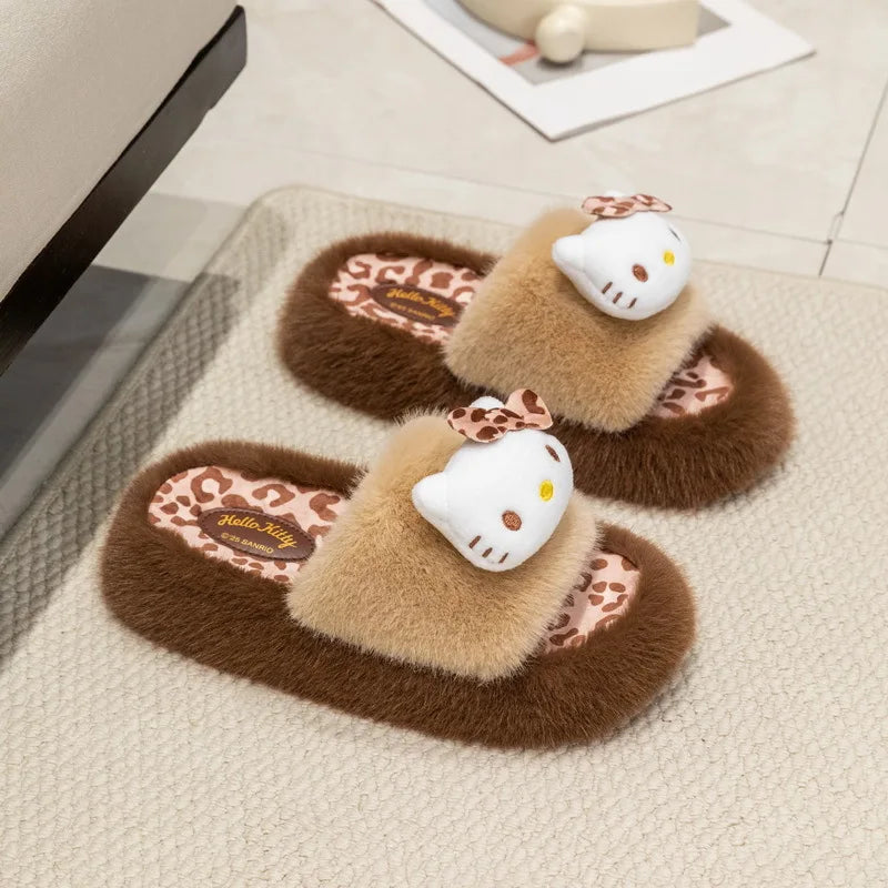 Kids' Slippers House Shoes Cartoon Hello Kitty Open Toe Winter Shoes Warm Anti-Slip Shoes For Girls Size 36-41