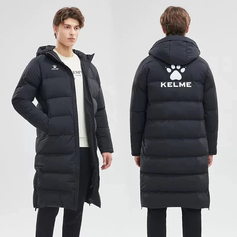 Men's Winter Jacket Long Sports Training Hooded Coat Outwear Warm Silk Cotton Windproof Cotton Clothing