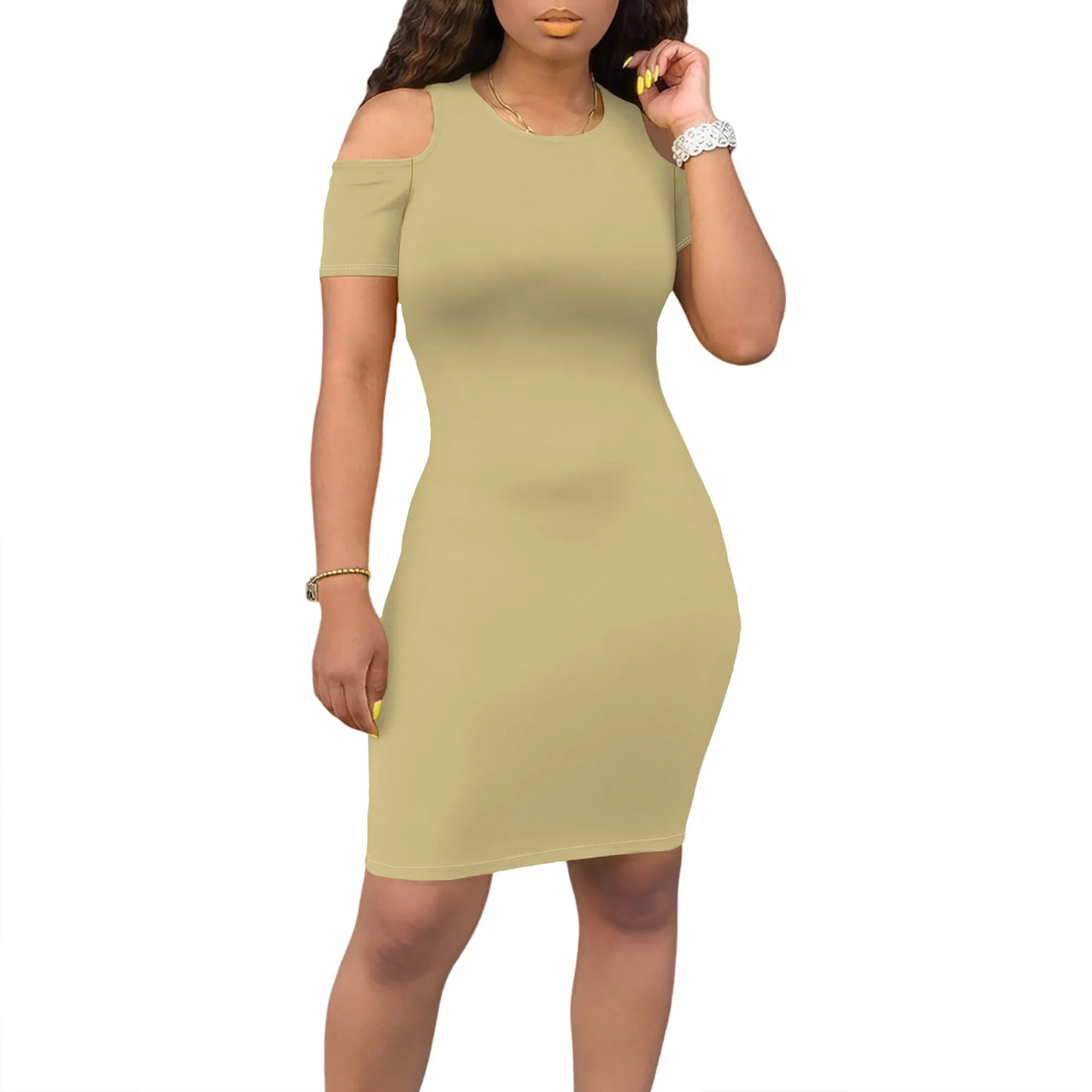 Summer Off Shoulder Dresses for Women Summer Crewneck Short Sleeve Casual Knee Length T Shirt Going Out Dresses