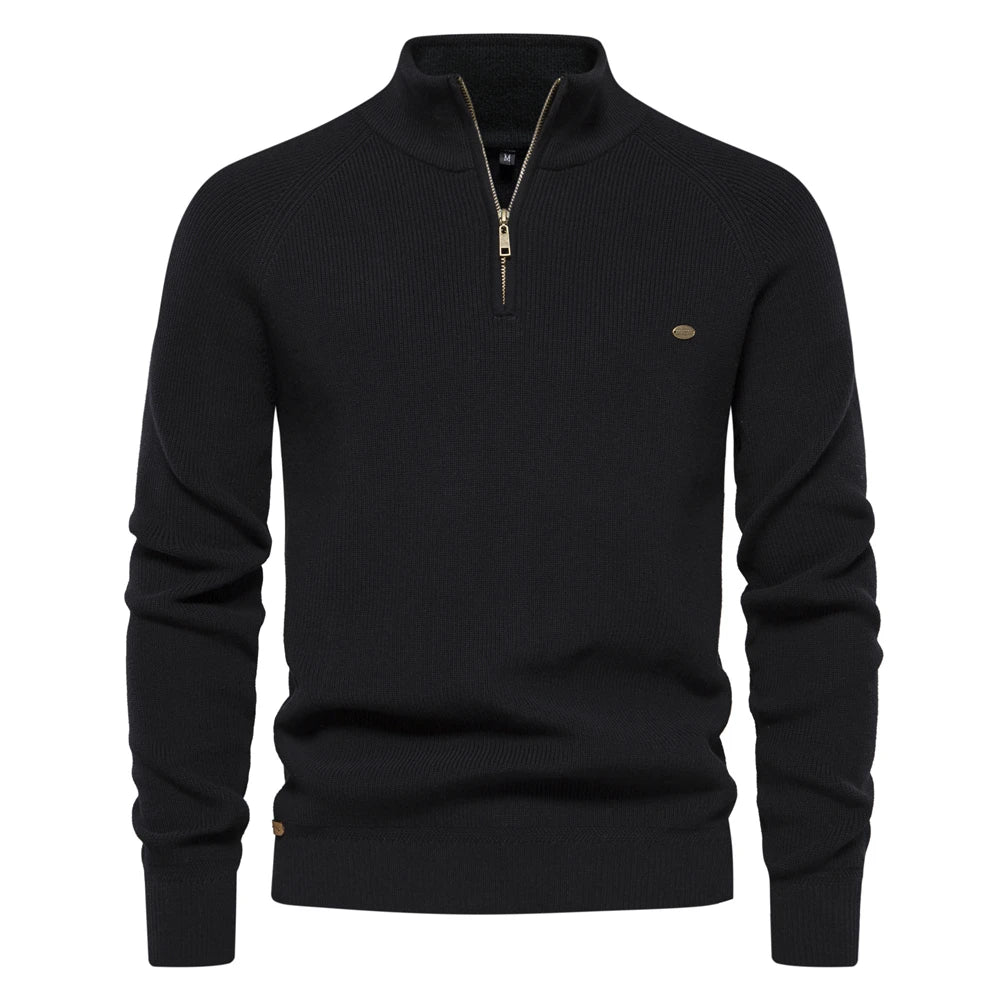Men's Autumn Cotton Zipper Cardigan Casual Social Sweaters High Collar Warm Winter Knitted Sweater For Men