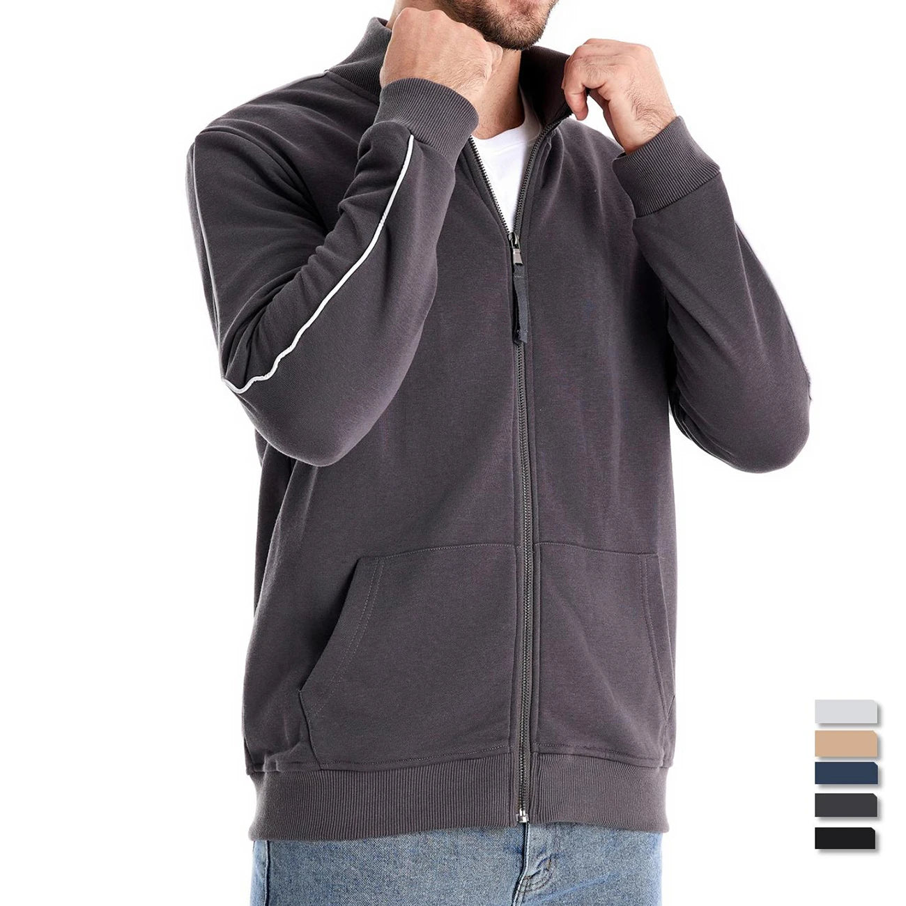 Men's New Cotton-blend Solid Zip Up Sweatshirts Casual Sport Cardigan Jacket Sweatshirt for Men