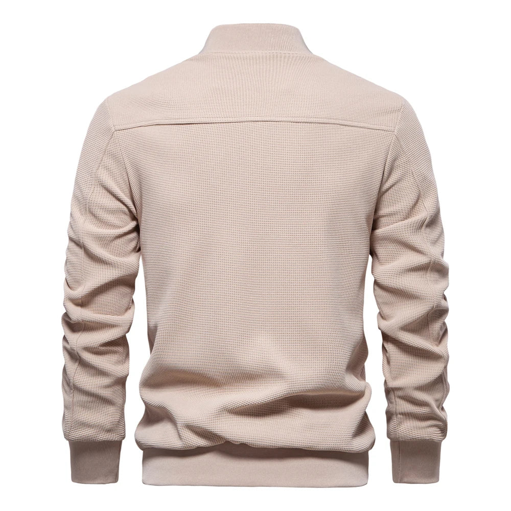 Men's Waffle Fleece Lined Bomber Jacket Autumn Winter Warm Casual Zipper Pocket Outwear Jackets and Coats for Men