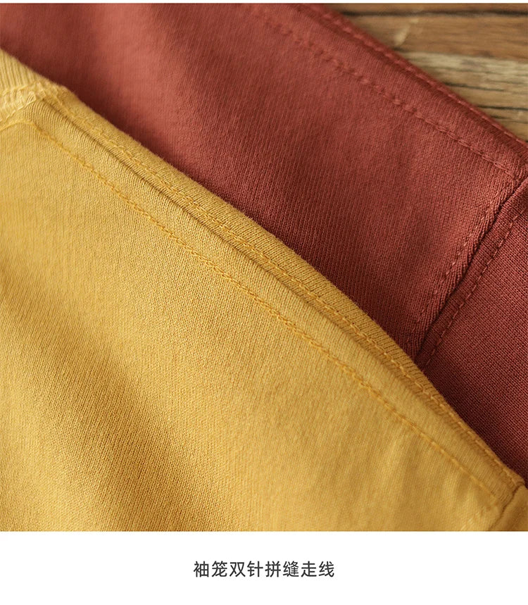 2025 Summer New American Retro 245G Short Sleeve O-neck Solid Color T-shirt Men's Fashion Simple 100% Cotton Washed Casual Tops