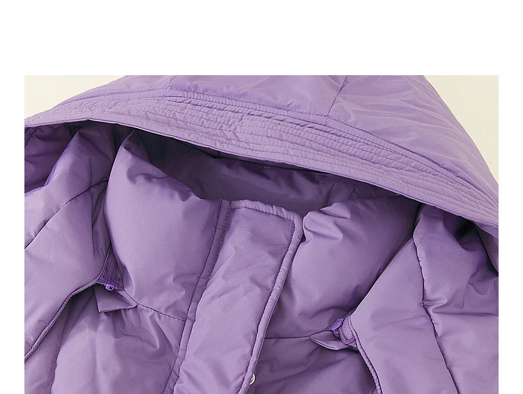 Women's Winter Down Jacket Duck Down Detachable Hood Puffer Coats, Simple Korean Style Mid-Length Jacket for Ladies