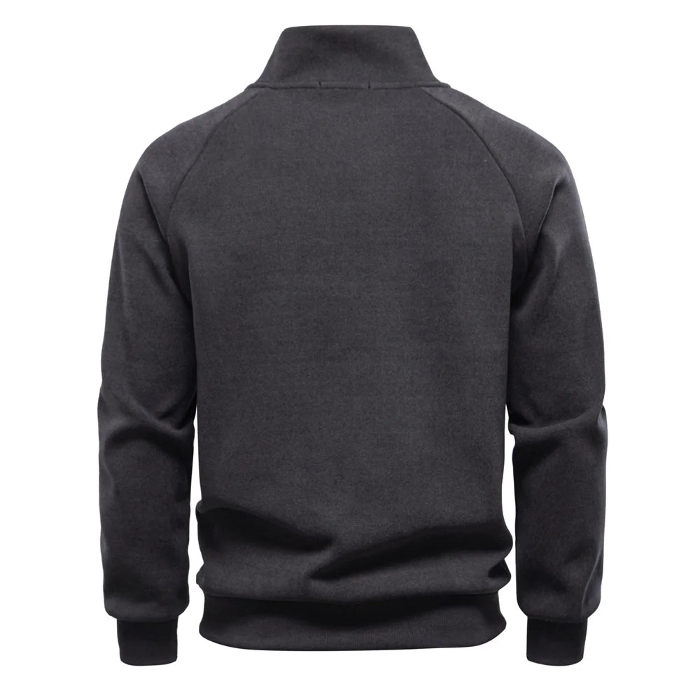 Mens Fashion Sweatshirt Y2K Inspired Solid Color Plush Lined Side Half Zip Winter Warm High Neck Street Style Hoodies for Men