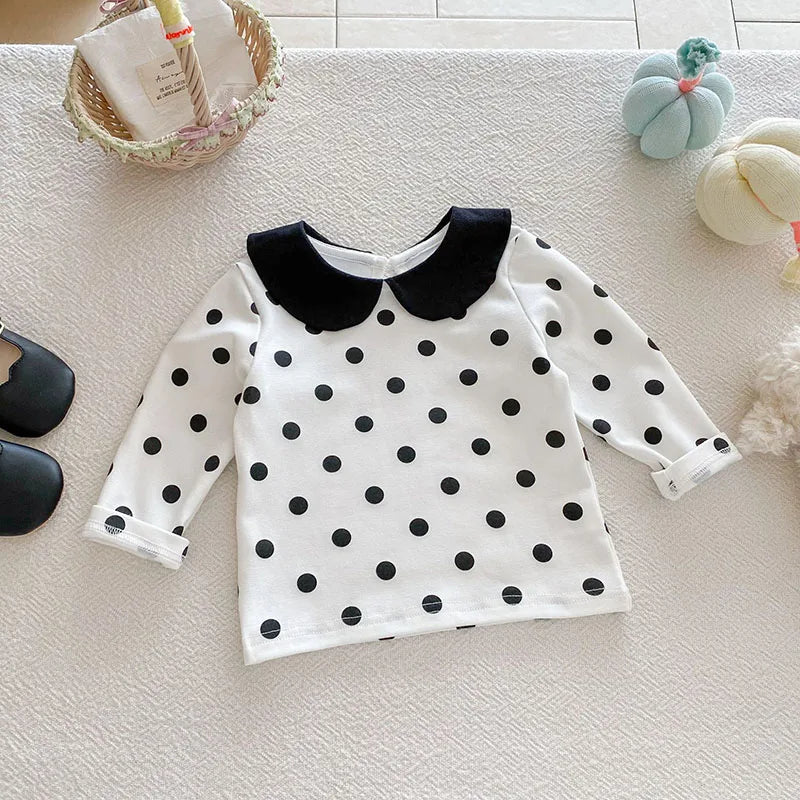 Herfst Baby Onderhemdjes Zoete Borduurwerk Bloem Strik Baby Meisjes Bottoming Shirt Peuter Dunne Kleding Tops 0-3T Meisjes