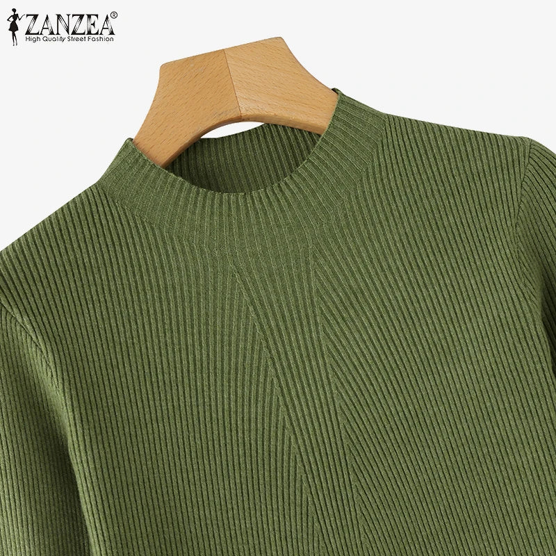 Women Sweaters Autumn Winter New Fashion Long Sleeve Solid Colour Knitted Sweater Casual Loose Basic Pullover