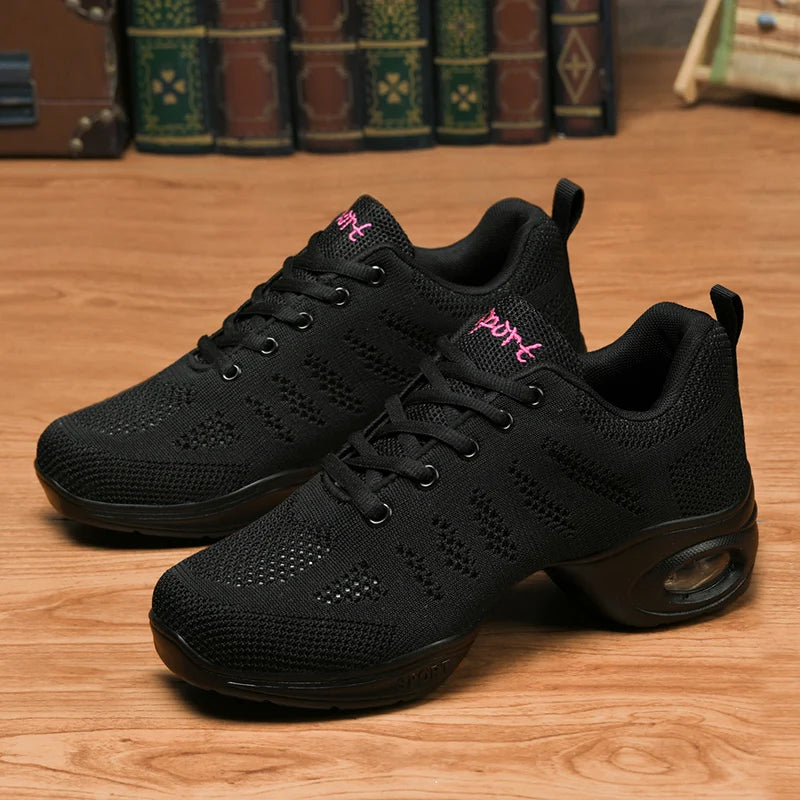 Women's Jazz Ballroom Comfortable Dance Shoes PU Soft Outsole Breathable Modern Tango Dance Sneakers Lightweight Stylish
