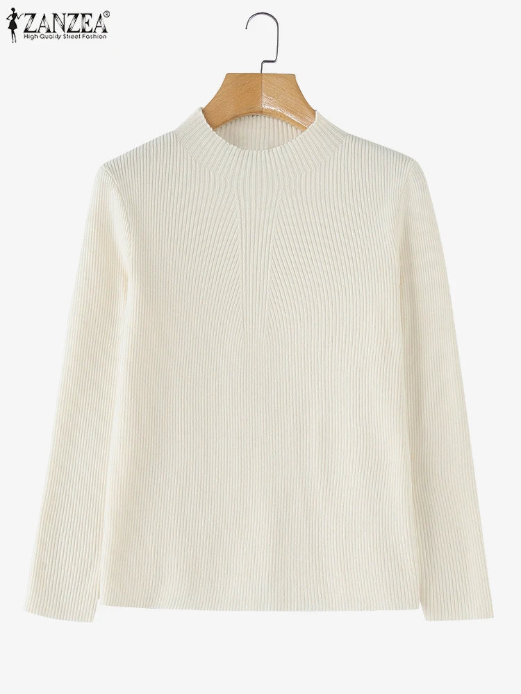 Women Sweaters Autumn Winter New Fashion Long Sleeve Solid Colour Knitted Sweater Casual Loose Basic Pullover