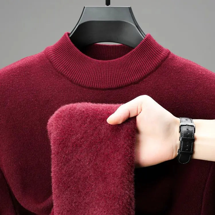 Men's Daily Warm Sweater, Fleece-Lined Vintage Half Turtleneck Pullover Male Sweater Size M-4XL