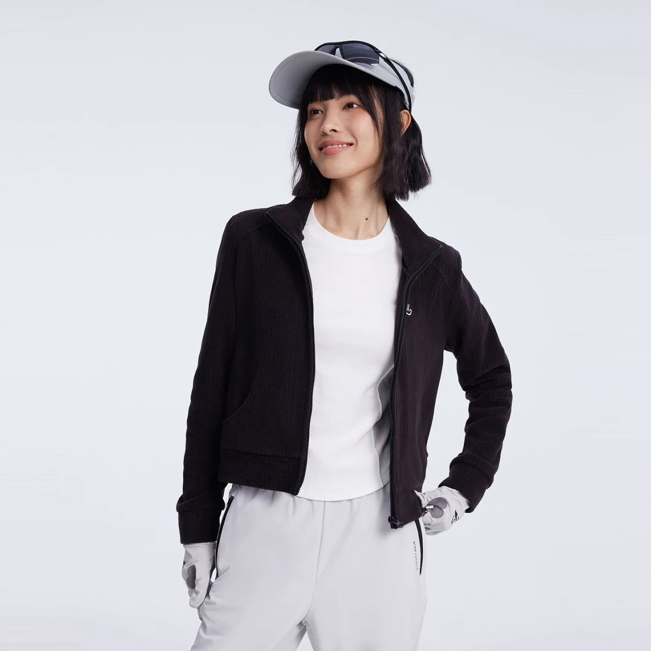 Women's Stand Collar Thermal Polar Fleece Jacket, Integrated Seam Pocket, Silver-Thread Embroidery Short Coats For Ladies