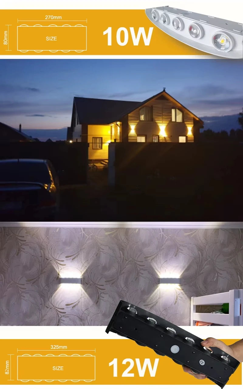 Aluminium binnenwandlamp, waterdichte IP65 LED-wandlamp, buitenverlichting voor in de tuin, slaapkamer, woonkamer, loft, decoratie, trapverlichting