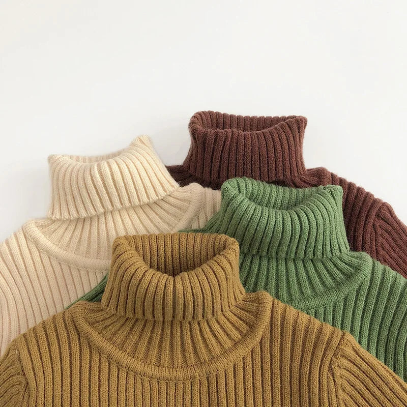 Kids Sweaters Turtleneck Boys Pullovers Vintage Girls Children Knitwear Warm Base Sweater 1-6Y Unisex