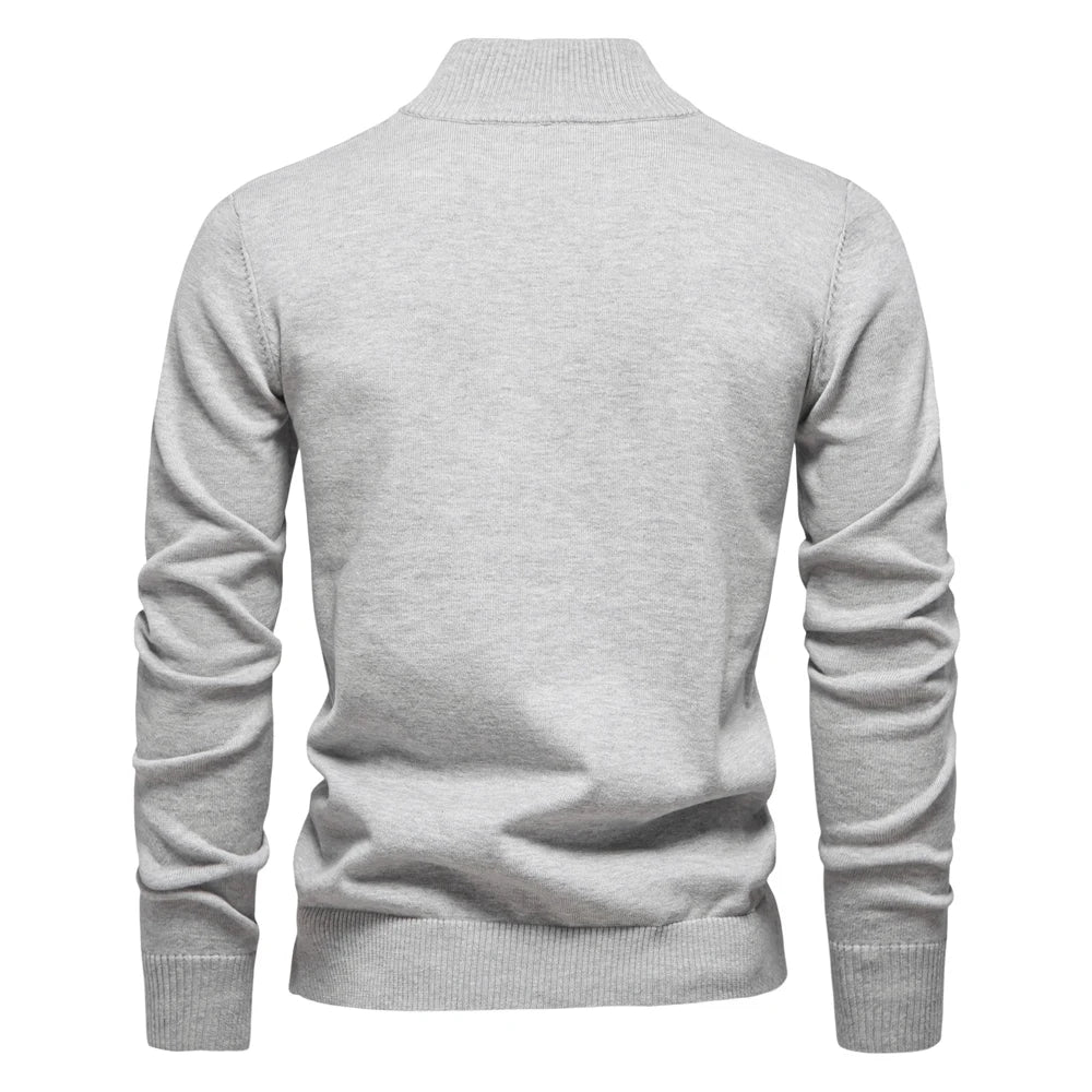Men's Quarter Zip Cotton Pullover Sweaters Solid Colour Casual Social Knitted Mock Neck Polo Sweaters for Men